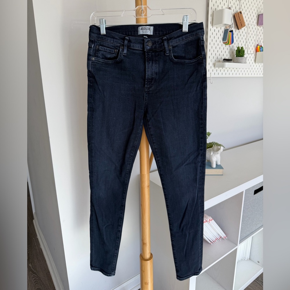 AGOLDE Women’s High Rise Skinny Jeans 29 Dark Blue Rinse Stretch - Picture 1 of 6